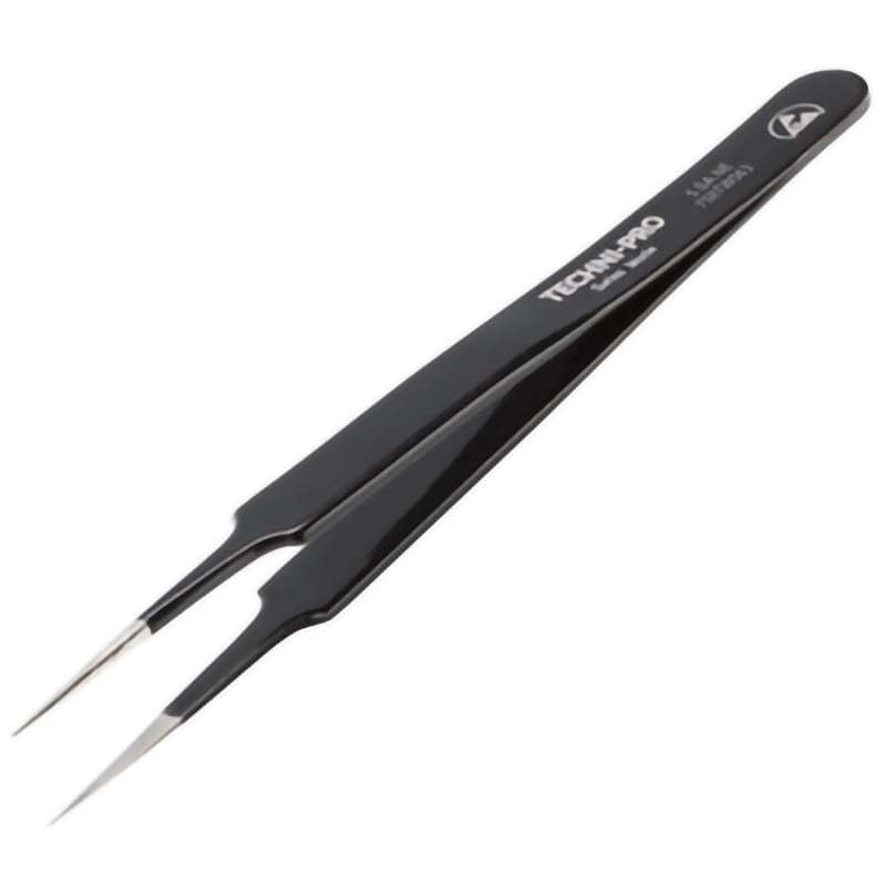 ESD Epoxy Coated Tweezers, Style 5, Anti-Acid/Anti-Mag, SS, Fine, Sharp, 4.3"
